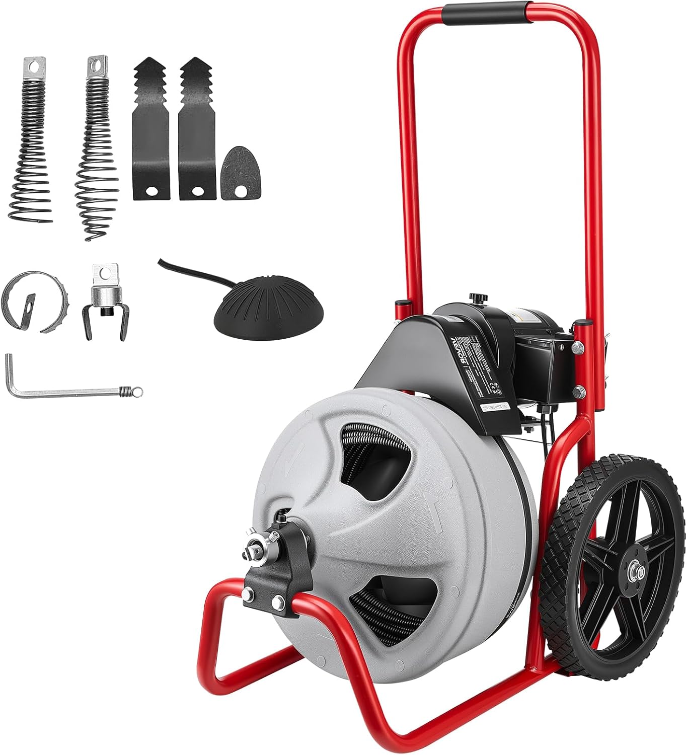 VEVOR Drain Cleaner Machine 50 FT x 5/16 Inch, Sewer Snake Auger with 228RPM Electric Drill, Manual Feed Drain Cleaning Machine with 6 Cutters & Air-activated Foot Switch for 2" to 4" Pipes