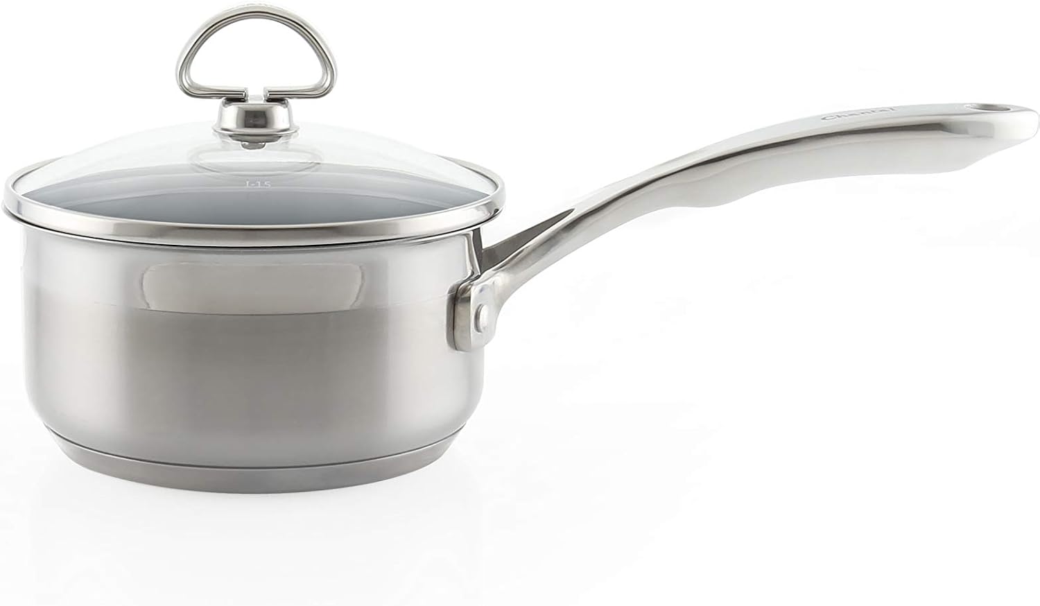 Chantal Induction 21 Steel 1 quart NonStick Saucepan with Tempered Glass Lid, Ceramic Non Stick, Brushed Stainless Steel