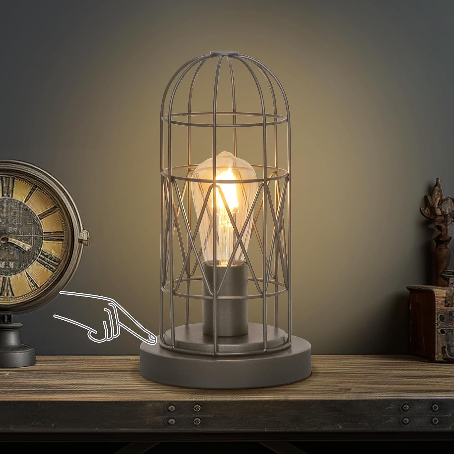 Touch Control Table Lamp, 3 Way Dimmable Lamp, Industrial Bedside Lamp