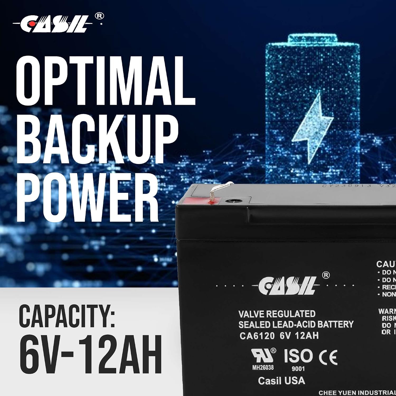 Casil CA6120 6V 12Ah Battery - 12Amp, 6V AGM Deep Cycle Battery, SLA Battery F2, VRLA Replacement, Emergency Light Battery 6V 12Ah - 2 Pack