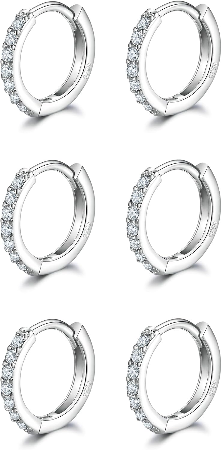 Dlihc 6 Pairs Sterling Silver Hoop and Stud Earrings Set for Women Men