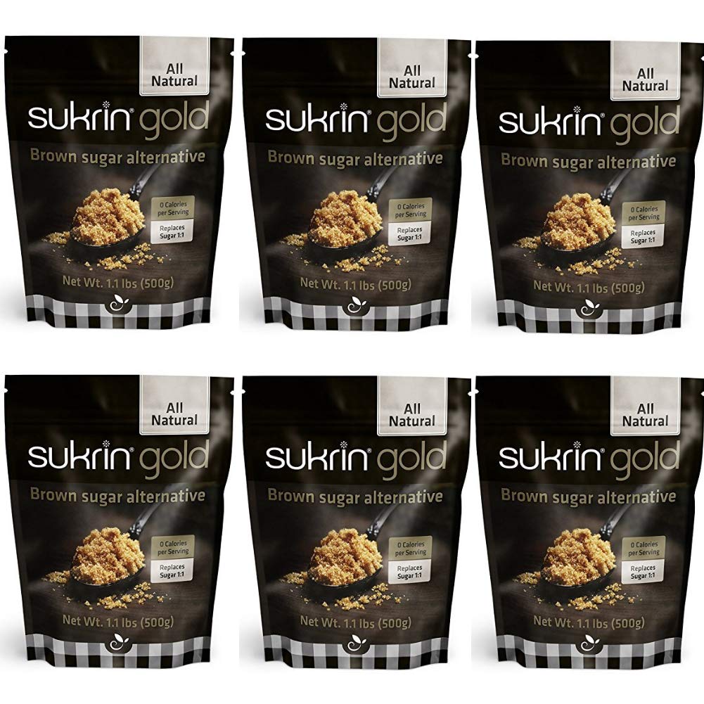 SUKRIN GOLD 100% Natural Sugar Free Brown Sugar Substitute with Erythritol & Stevia Brown Sugar Zero Calorie Sweetener, Granulated Gluten Free Non-GMO Kosher Blood Sugar Vegan Keto Friendly, 1.1LB Bag
