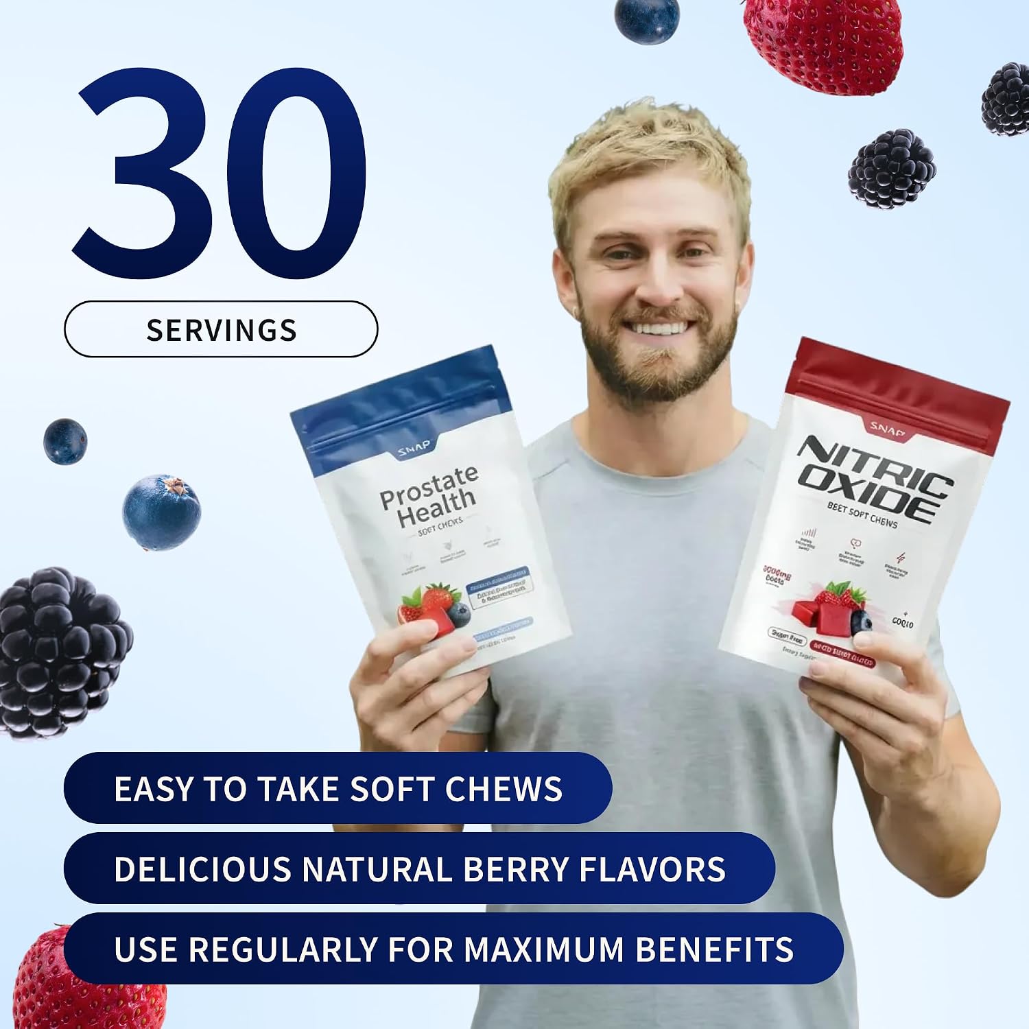 Snap Supplements Prostate Health + Nitric Oxide Bundle, 60 Soft Chews Each | Plant Sterols