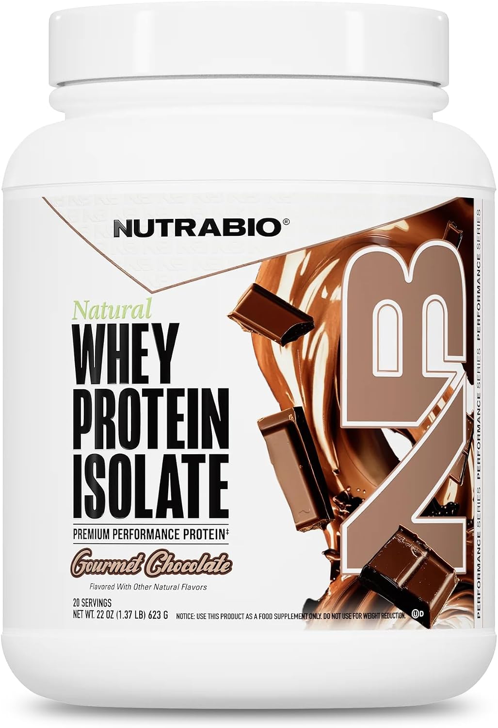 NutraBio Natural Whey Protein Isolate Protein Powder, 25g Protein with Complete Amino Acid Profile, Non-GMO, Soy & Gluten Free, Low Carb, Low Calorie - 20 Servings- Chocolate