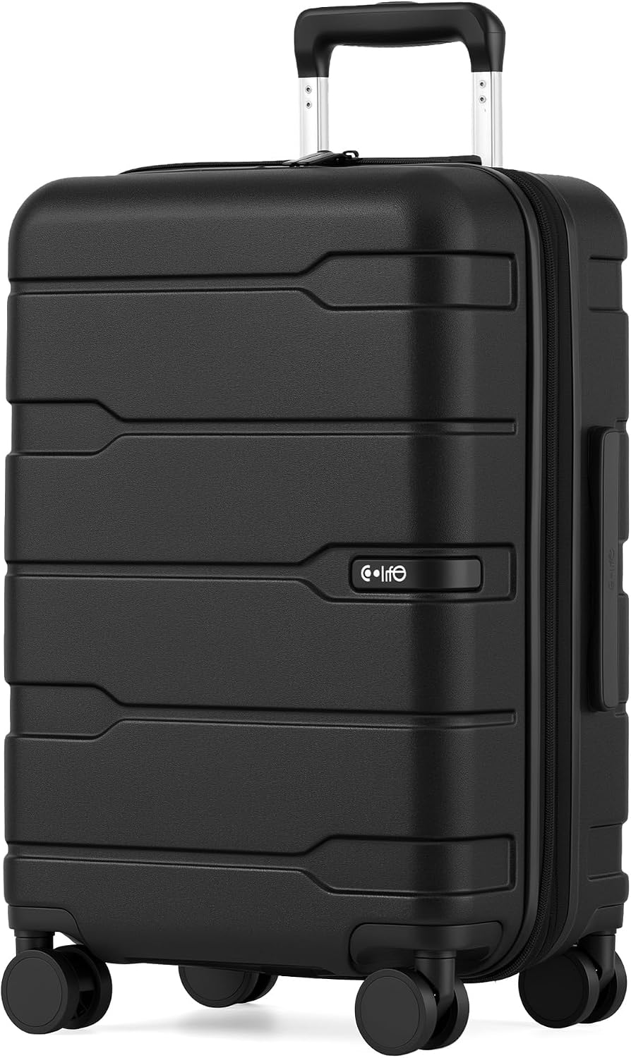 Coolife Medium Checked Luggage Hardside Suitcase with Spinner Wheels, 24in | Lightweight ABS+PC, Rolling Travel Suitcase with TSA Lock, Spinner Wheels, Durable Zipper, Charcoal