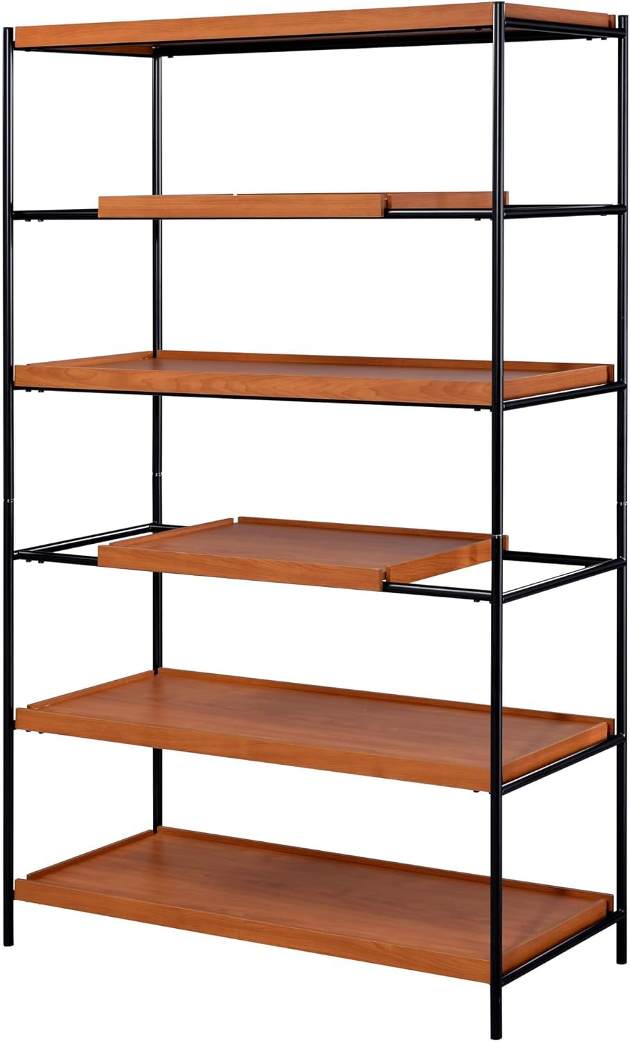 Benjara 5 Tier Wooden Bookshelf with Open Metal Frame, Brown and Black