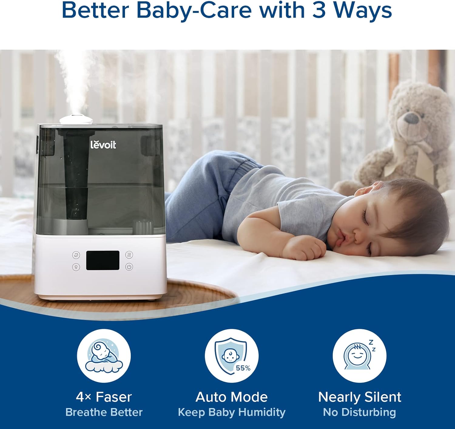 Levoit Humidifiers for Bedroom Large Room, 6L, 60H Runtime, 26dB, Smart App