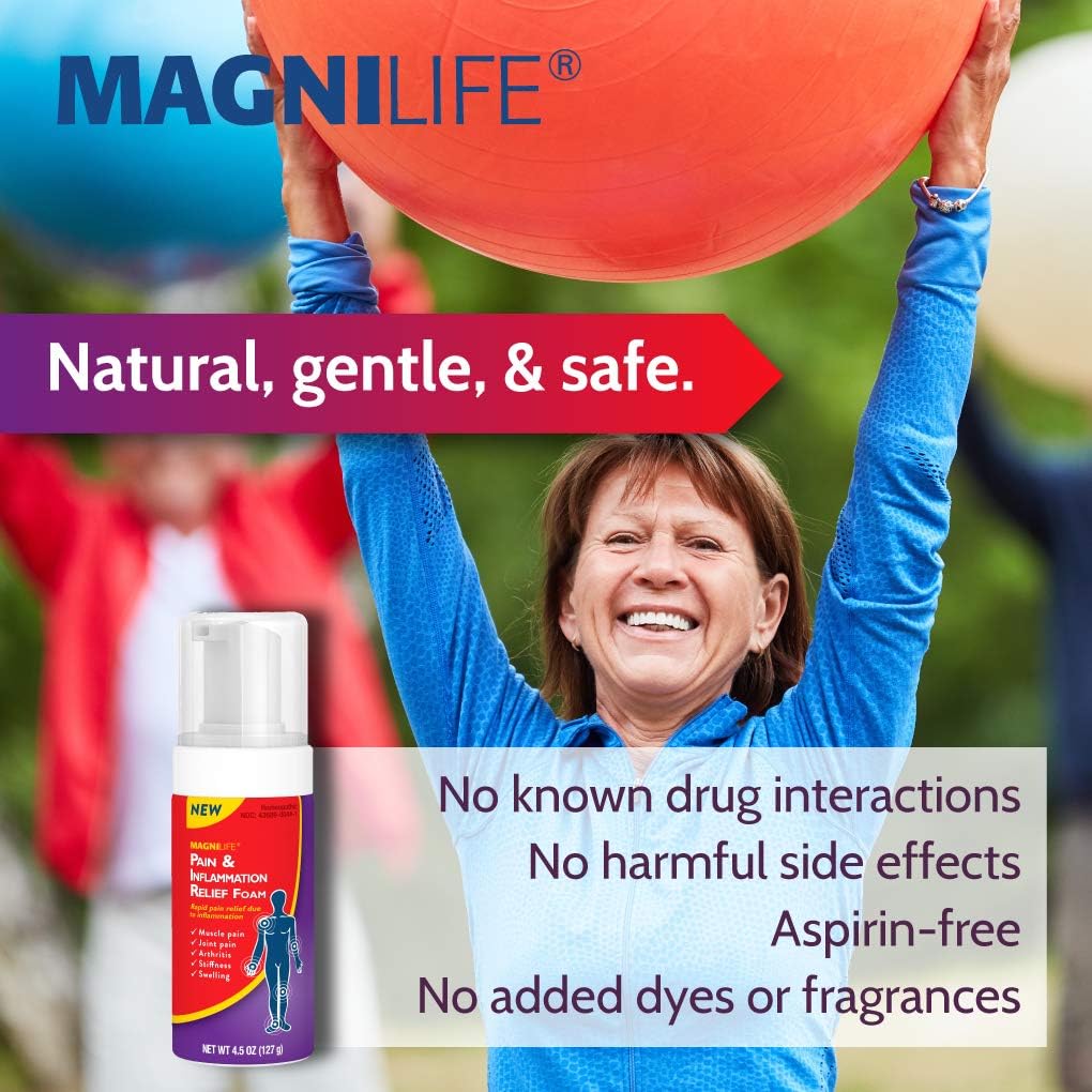 MagniLife Pain & Inflammation Relief Foam, 4 oz, Non-Greasy Pain Reliever for Muscle, Joint, Knee, Hip, Back, Foot, Helps Ease Stiffness, Soreness