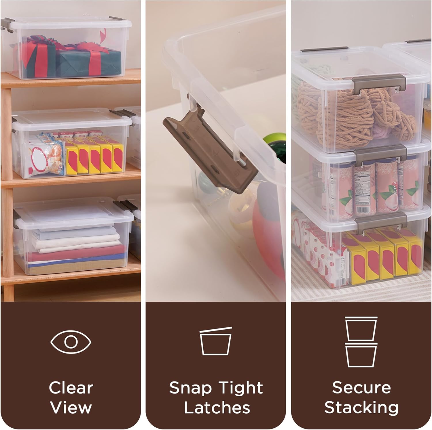 Citylife 10Packs 1.3Qt Small Storage Bins with Lids,Stackable Clear