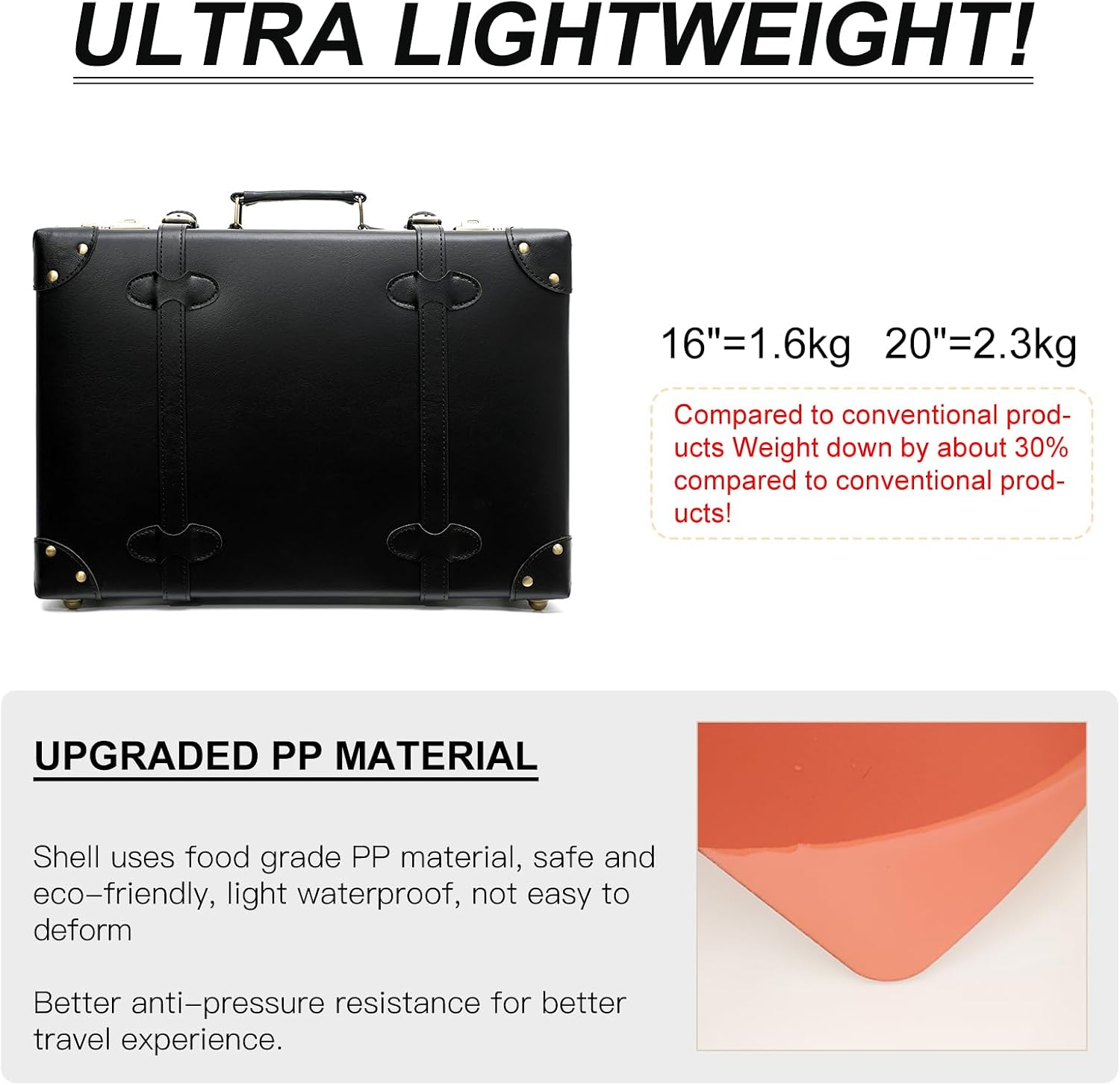 urecity Vintage and Cute Carry-on Overnight Case Non-wheeled Mini Leather Trunk Suitcase with Shoulder Strap