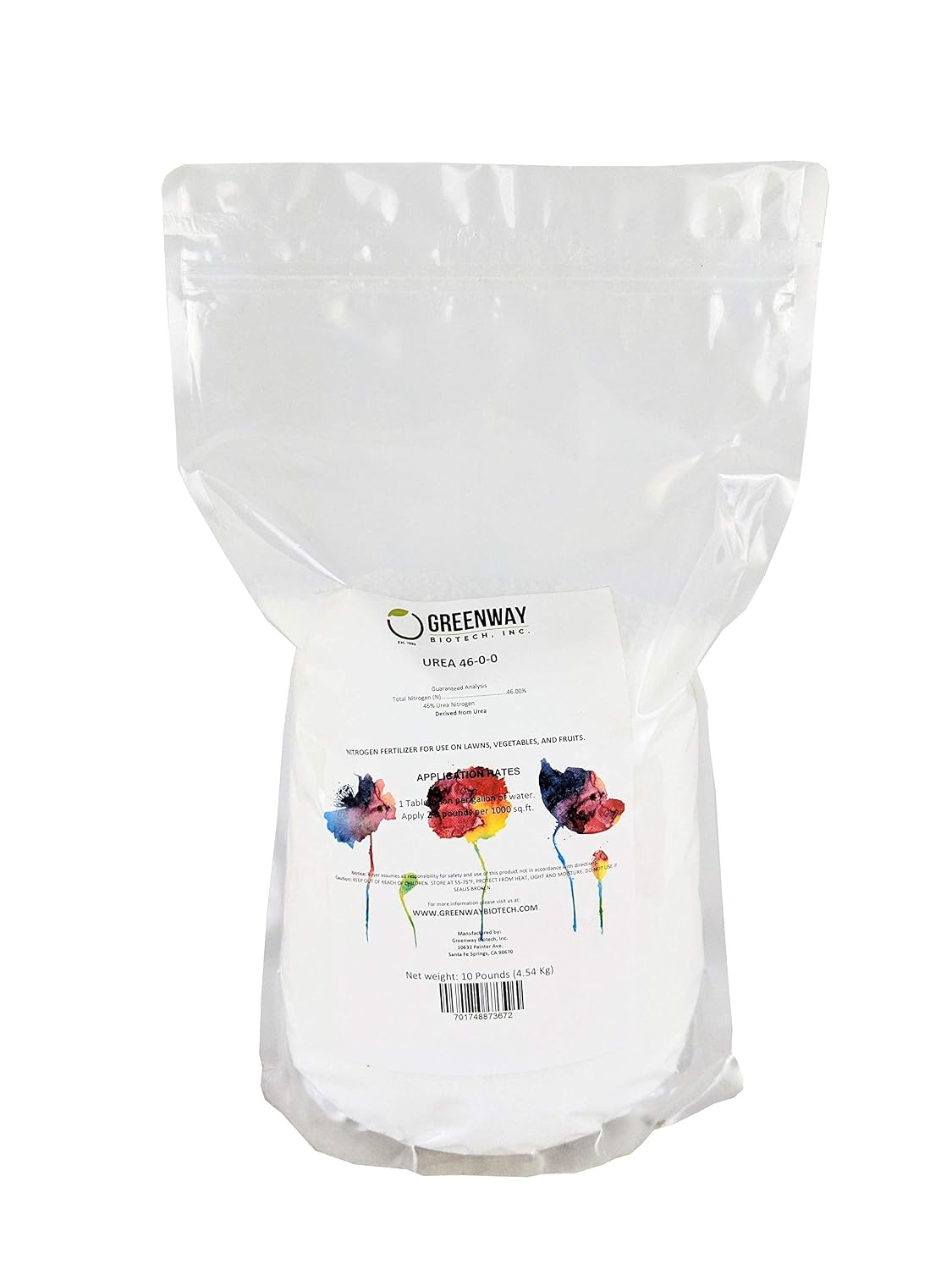 Greenway Biotech Urea Fertilizer Plant Food - High Efficiency 46% Nitrogen 46-0-0 for Indoor, Outdoor Plants - Prilled Aqua Regia Gold Refining 99.9% Water Soluble Garden Lawn Fertilizer- 1 Pound