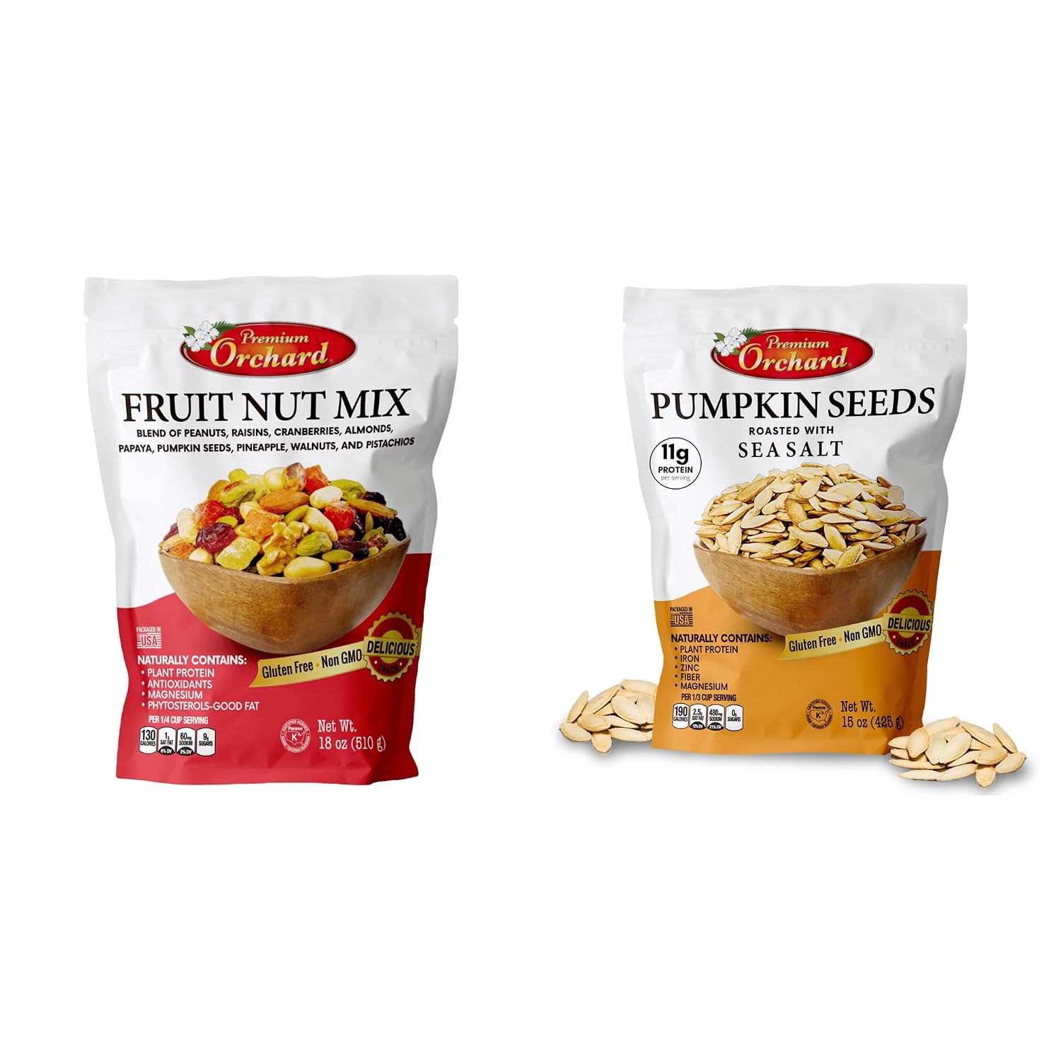 ROASTED PUMPKIN SEEDS to Eat in Shell by Premium Orchards MIXED NUTS - Salted with Sea Salt - Non-GMO Vegan Fresh Healthy Snacks/ - Great source of Plant Protein, Zinc, Magnesium & Iron - 1 Bag