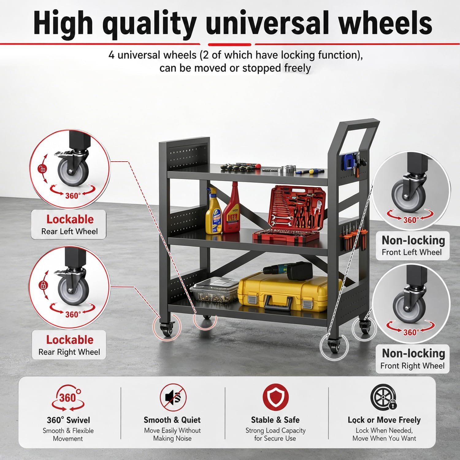 Work Bench with Pegboard,Heavy Duty 3000lbs Capacity Workbench Adjustable Shelves,Work Table for Garage Warehouse47.2 H*47.09" W*19" D
