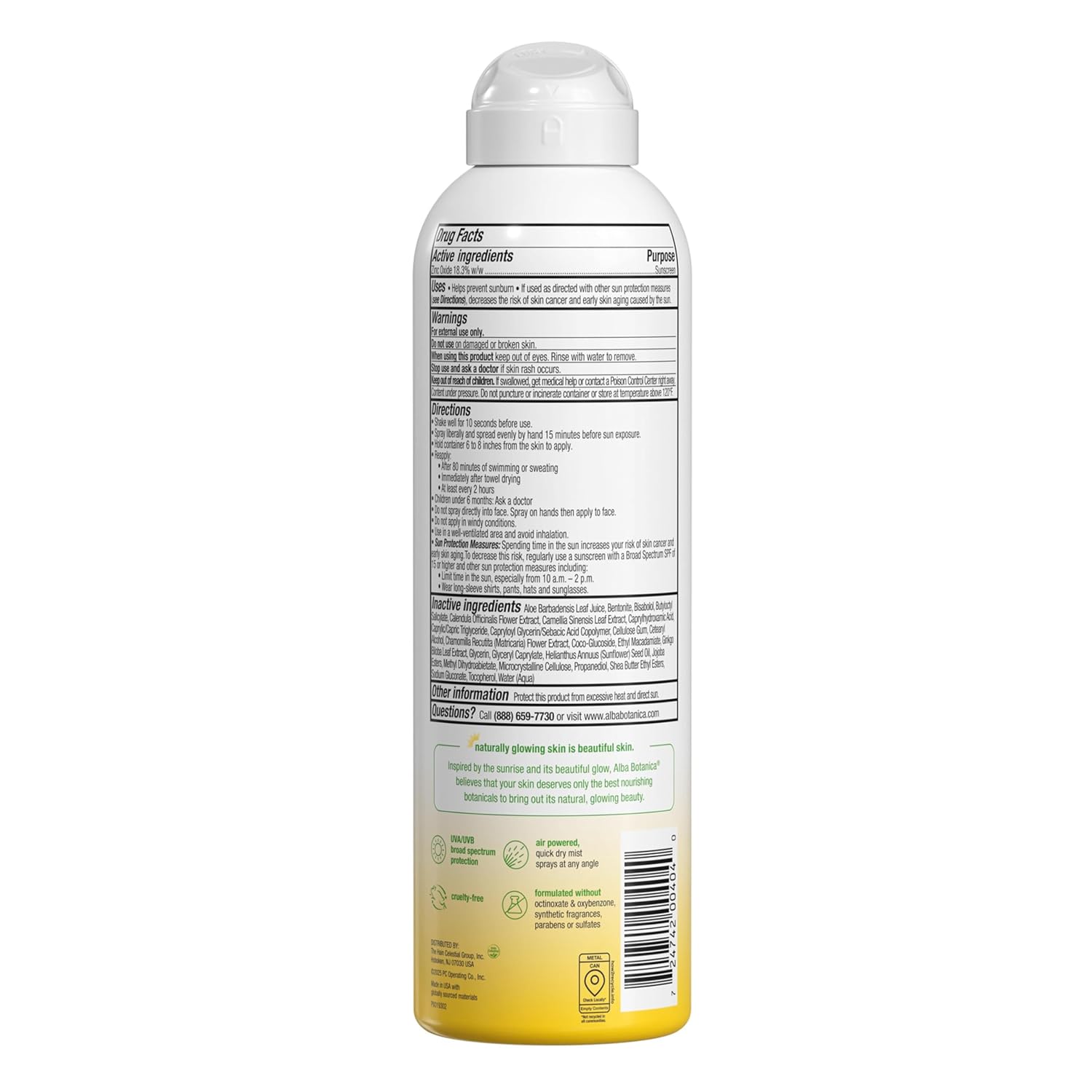 Alba Botanica Sheer Mineral Sunscreen Spray, SPF 30, Fragrance-Free Broad Spectrum, Water Resistant and Biodegradable, 5 fl. Oz. Bottle