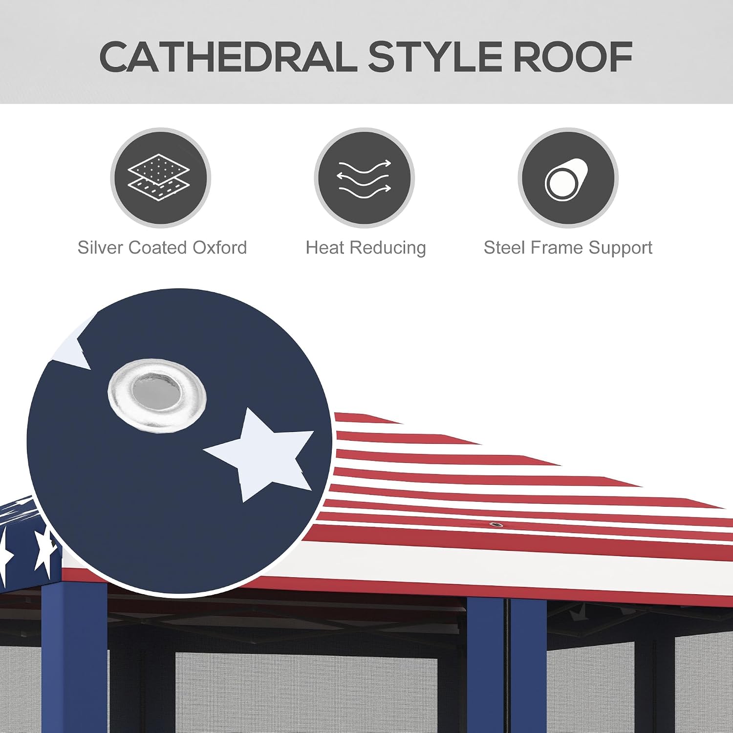 Outsunny 10' x 10' Pop Up Canopy Tent with Netting Carry Bag American Flag | Instant Gazebo, Screen House Room, Height Adjustable, Outdoor, Garden