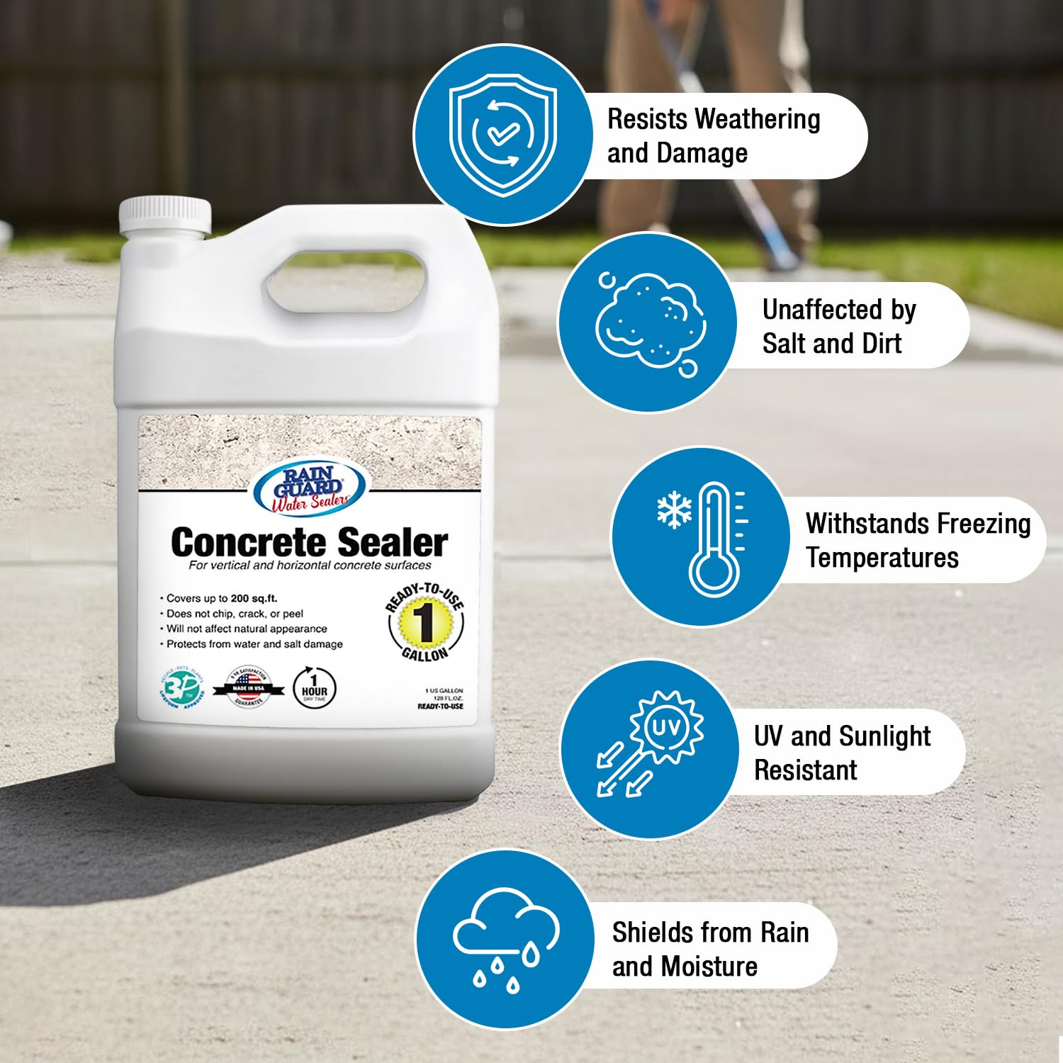 Rain Guard Concrete Sealer 5 Gallon | Ready to Use | Natural Finish | Deep Penetrating Protection Against Water and Salt Damage for All Concrete Surfaces | Silane/Siloxane Waterproofer | Ready To Use, Natural Finish, Clear, Deep Penetrating Protection Ag…