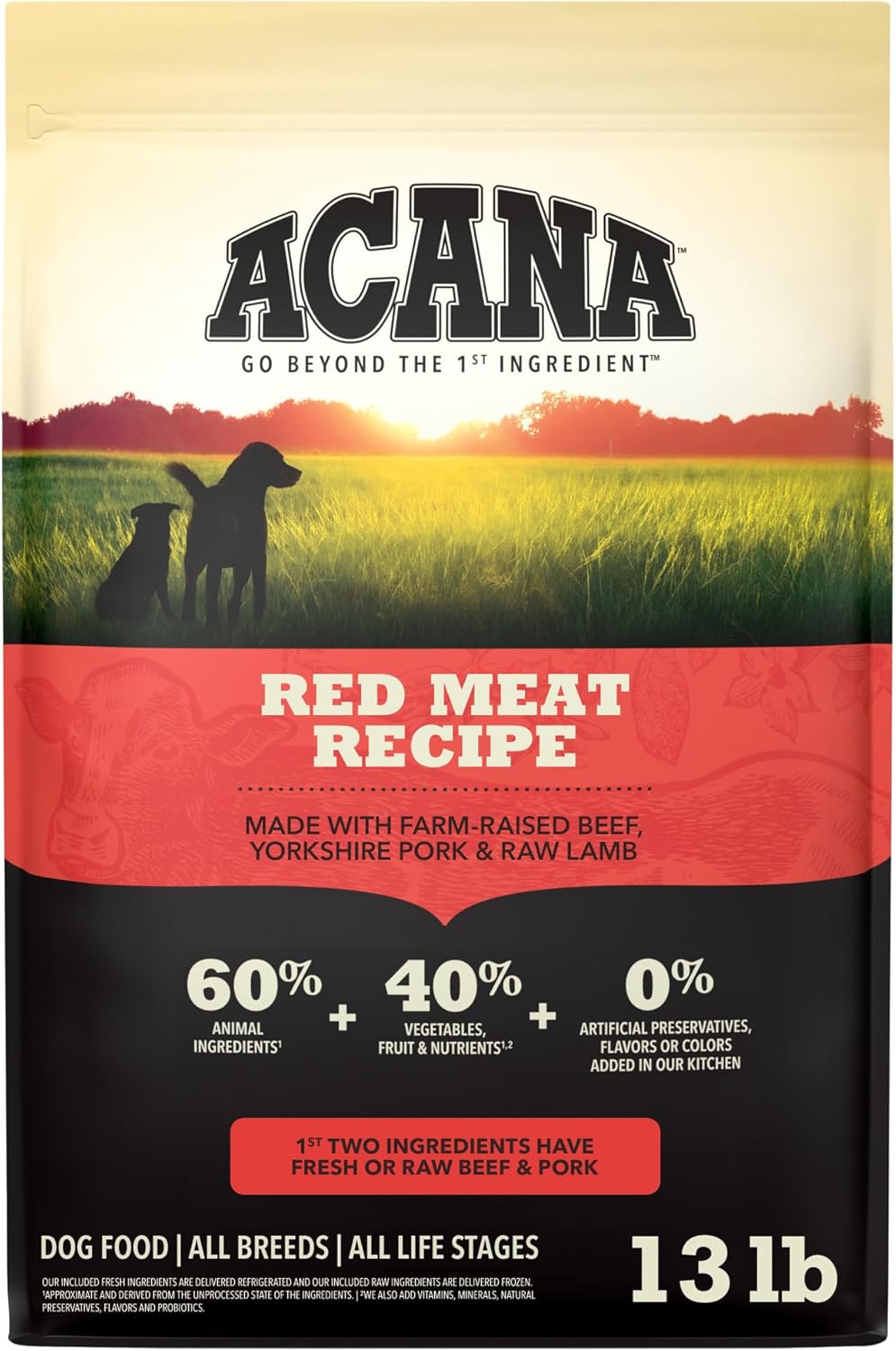 ACANA Grain Free Dry Dog Food Red Meat Recipe 4.5lb. Bag | Freeze Dried, Grain Free, High Protein, Made in the USA, Omega-3 Fatty Acids, Digestive Health, Global Quality Ingredients