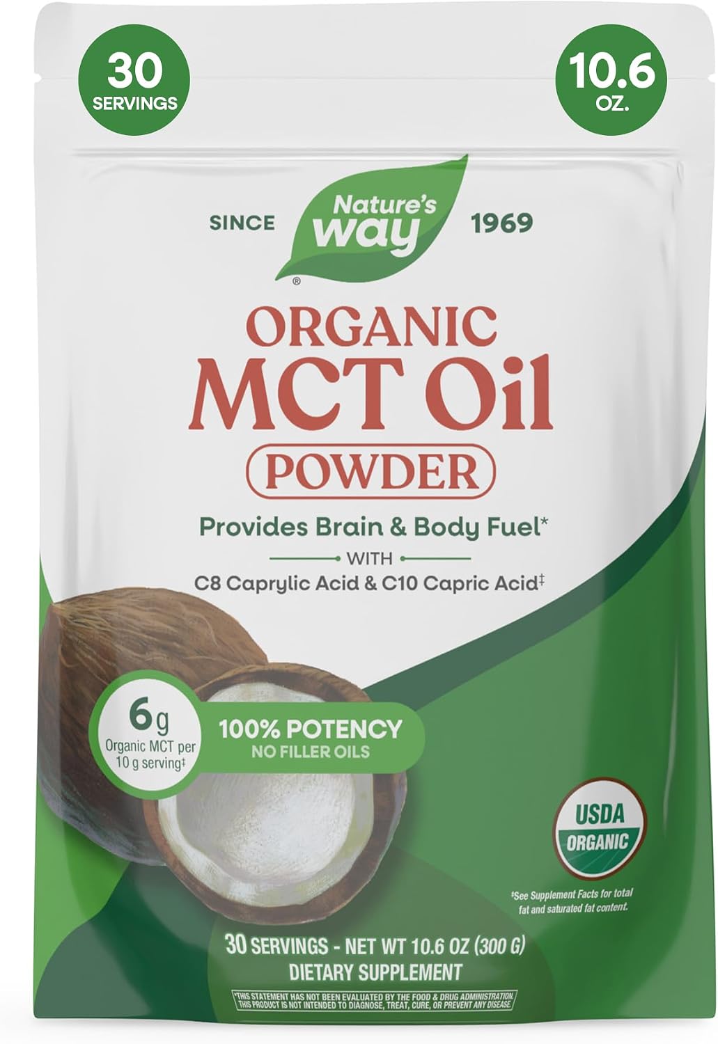 Nature's Way Organic MCT Oil, Brain and Body Fuel*, Keto & Paleo, 16 Fl Oz | Liquid Coconut MCT Oil with C8 Caprylic & C10 Capric Acids, 14 g Medium Chain Triglycerides per Serving, Non-GMO