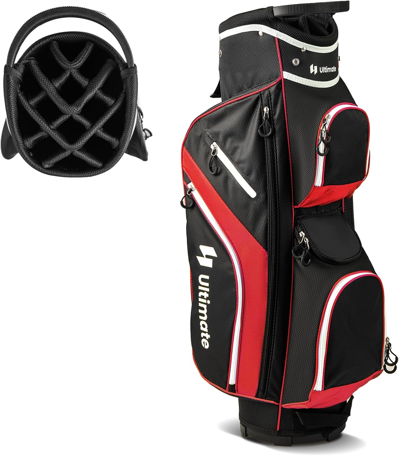 ULTIMATE Golf Cart Bag with 14-Way Top Dividers, Golf Club Bag w/ 9 Pockets incl. Cooler Bag, Rain Hood/Dust Cover, Detachable Shoulder Strap & Carry Handles, Lightweight for Men & Women
