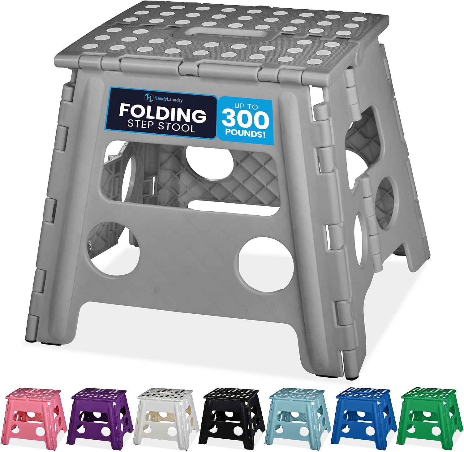 Handy Laundry Folding Step Stool 9 Inch, Black, Non-Slip Holds 300 lbs | 9 Inch, Black, Foldable Collapsible Step Stool, Non-Slip, Holds 300 lbs, Kitchen Bathroom Bedroom, Adults