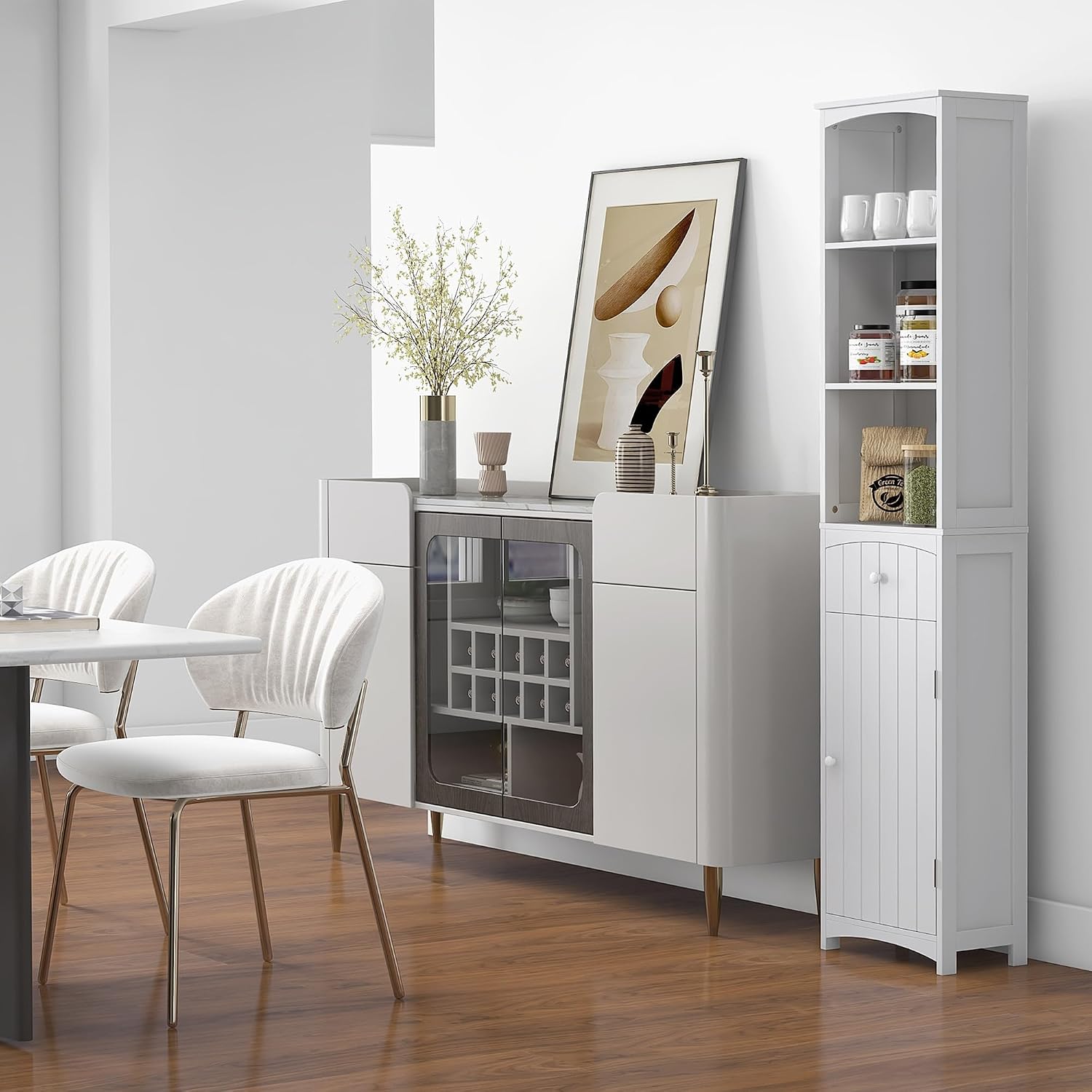 HOMCOM Bathroom Storage Cabinet Free Standing Bathroom Storage Unit White | Tall Linen Tower, 3-Tier Shelves, Drawer