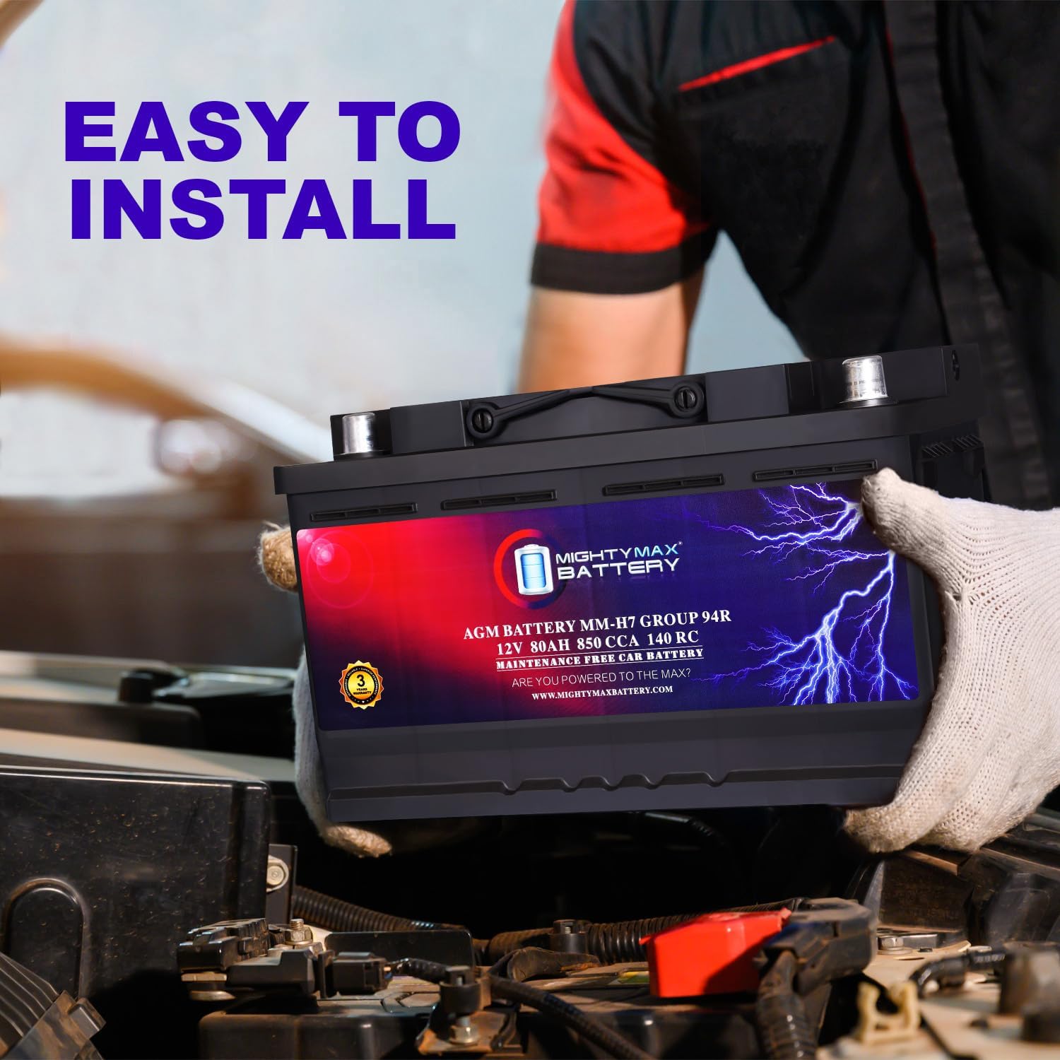 Mighty Max Battery MM-H8 Start and Stop Car BCI Group 49 12V 95Ah, 160RC, 900 CCA Rechargeable AGM Car Battery