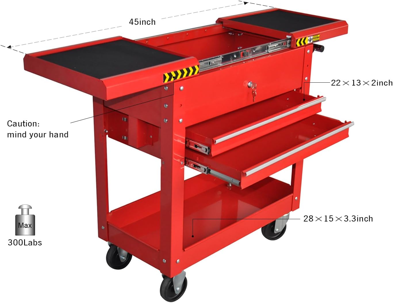 Pro-Lift M-0004 Rolling Tool Cart Box, 350 lbs Capacity Heavy Duty Utility Service Cart with 2 Drawers & Lockable Sliding Top