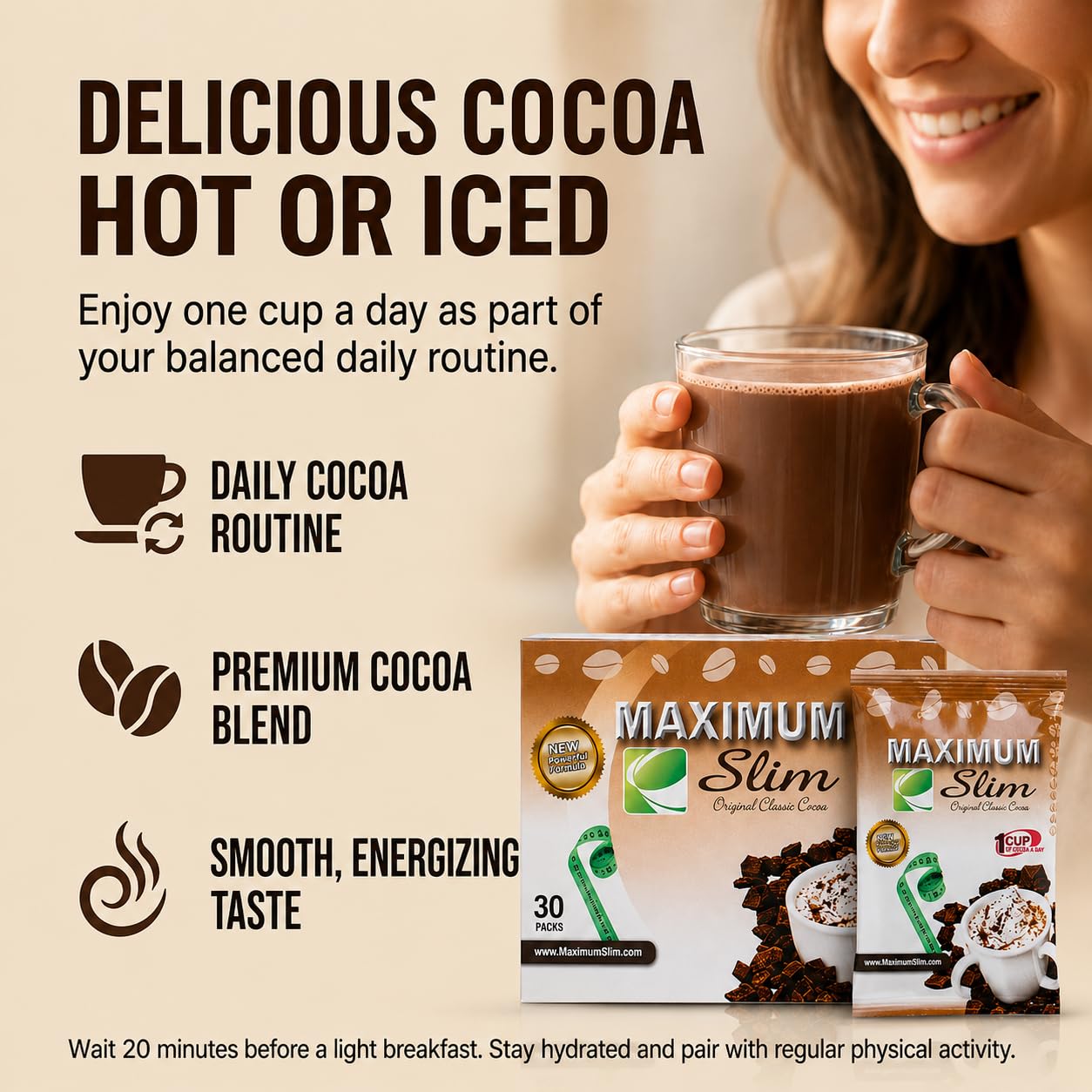 Maximum Slim Premium Instant Cocoa – Creamy, Delicious 4-in-1 Formula with Natural Herbal Extracts for Energy & Vitality