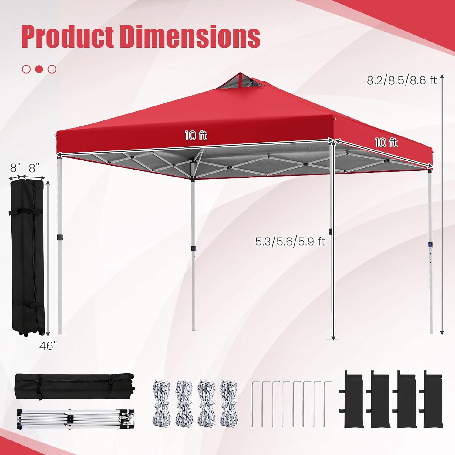 Tangkula 10 x10 Ft Pop Up Canopy with Center Lock, UPF 50+ One-Button Setup Outdoor Canopy Tent with Roller Bag, 4 Sand Bags, Heavy-Duty Steel Frame