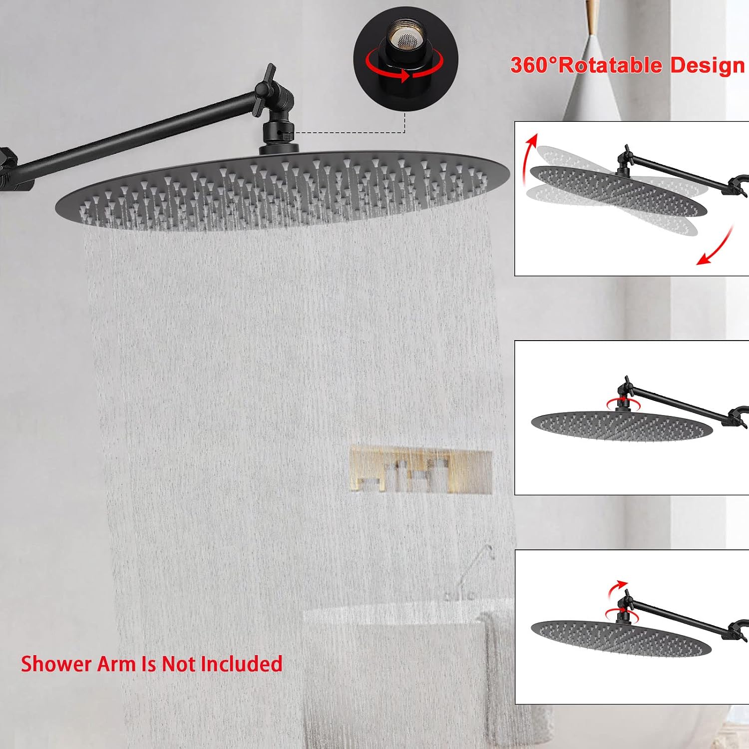 NearMoon Rain Shower Head, Ultra-Thin Design-Pressure Boosting, Awesome Some Experience, High Flow Stainless Steel Rainfall Head (10 Inch