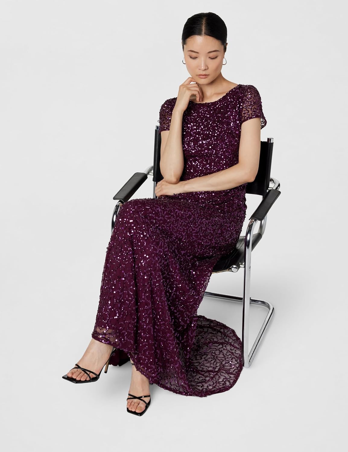 Adrianna Papell Womens Short-Sleeve All Over Sequin Gown