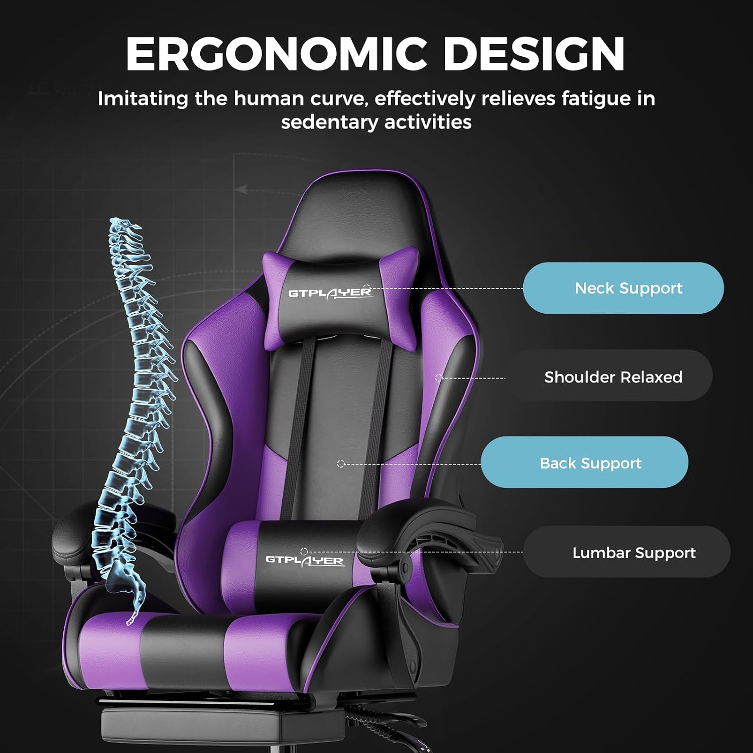 GTPLAYER Gaming Chair, Computer Chair with Footrest and Lumbar Support