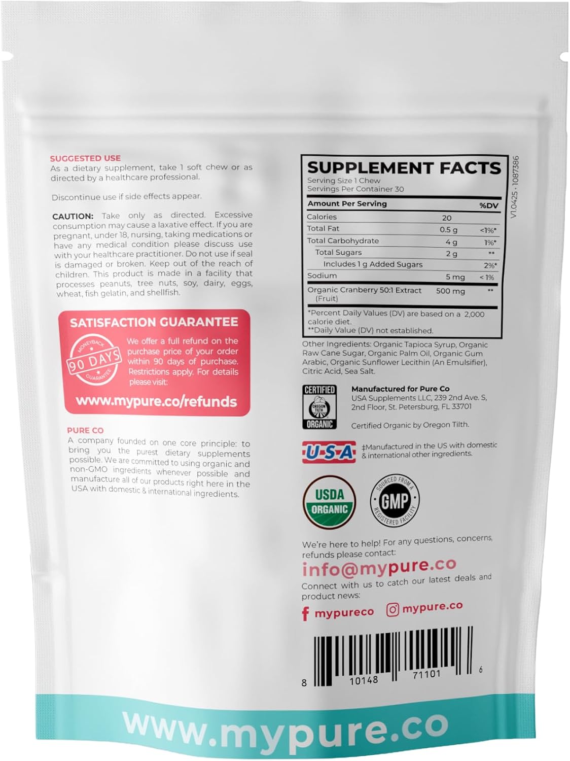 Organic Cranberry Pills - Vegan Supplement for Urinary Tract Health & Kidney Cleanse - Cranberry Pills for Women 500mg 50:1 Cranberry Concentrate Per Serving - Urinary Tract Support - 60 Capsules
