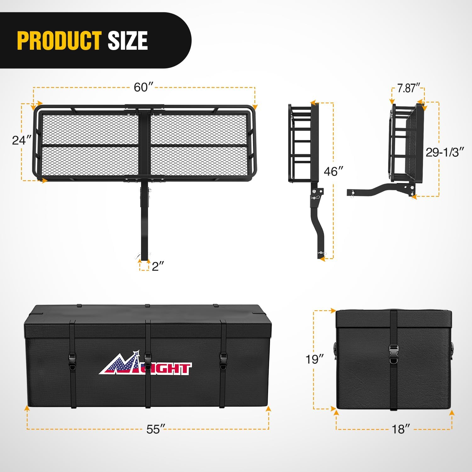 Nilight 32”×26”×4” RV Bumper Mounted Cargo Rack Carrier with Net Fits 4-inch or 4-1/2-inch Bumpers Heavy Duty Luggage Holder Basket for RV Camping Traveling Capacity 350LBS