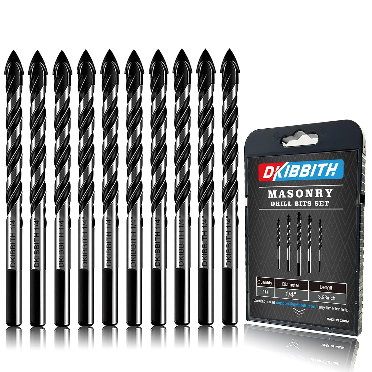 10-Piece Masonry Drill Bit Set for Concrete Tile Glass Ceramic Brick, 1/8 to 1/2 Inch Drilling Bits with Triangle Handle