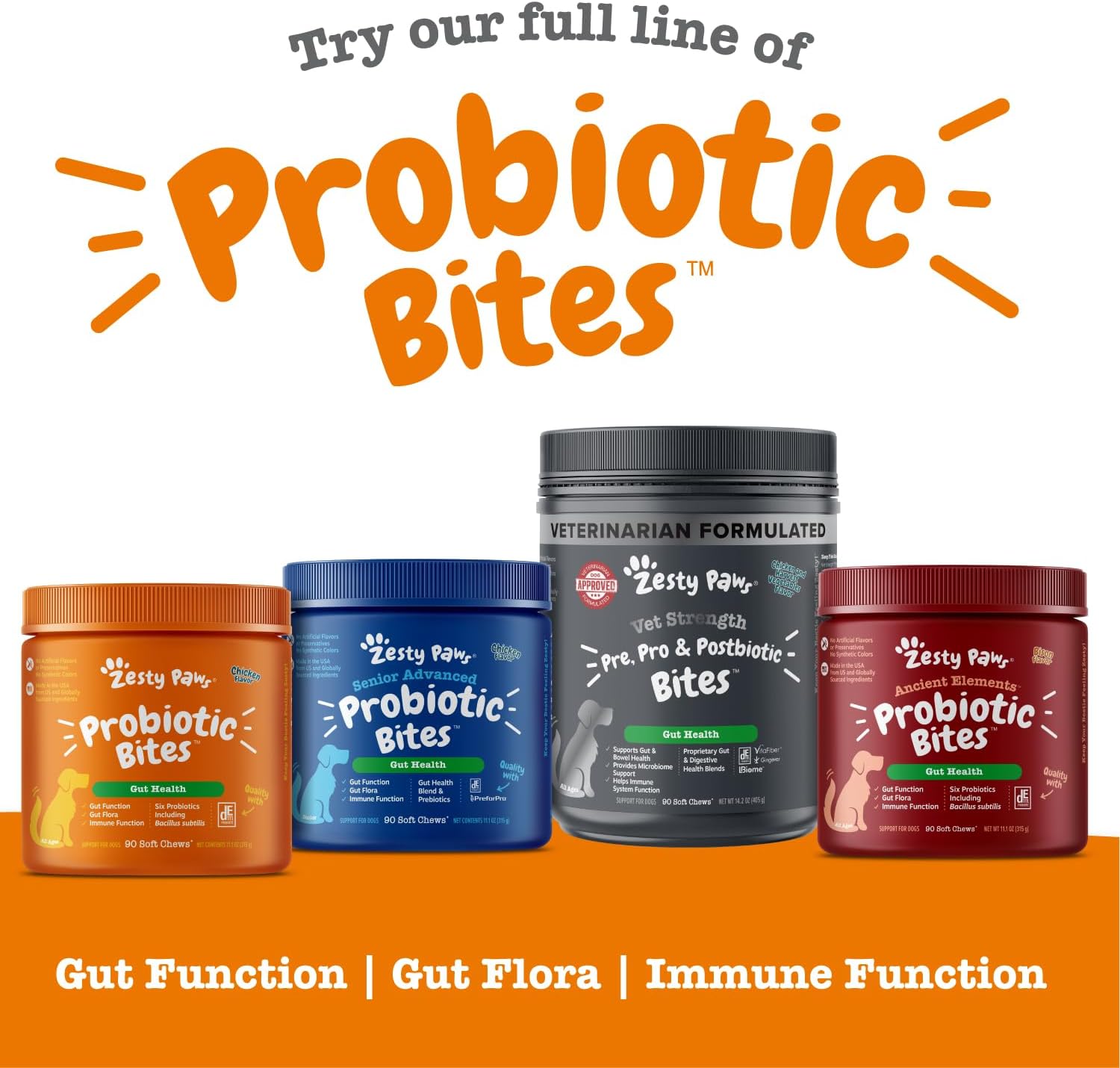 Zesty Paws Probiotics for Dogs - Digestive Enzymes for Gut Flora, Digestive Health, Diarrhea & Bowel Support - Clinically Studied DE111 - Dog Supplement Soft Chew for Pet Immune System - Pumpkin, 90ct