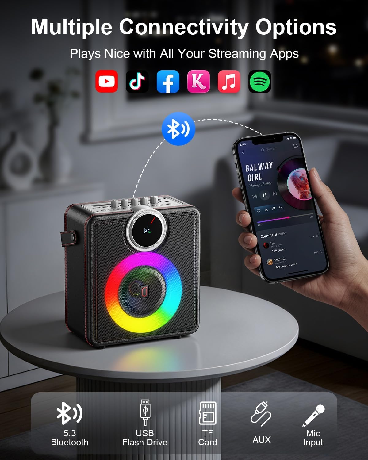 JYX Karaoke Machine with 2 Wireless Microphones, Bluetooth Party Speaker | Powerful Bass & Clear Vocals for Karaoke, 24H Portable Entertainment