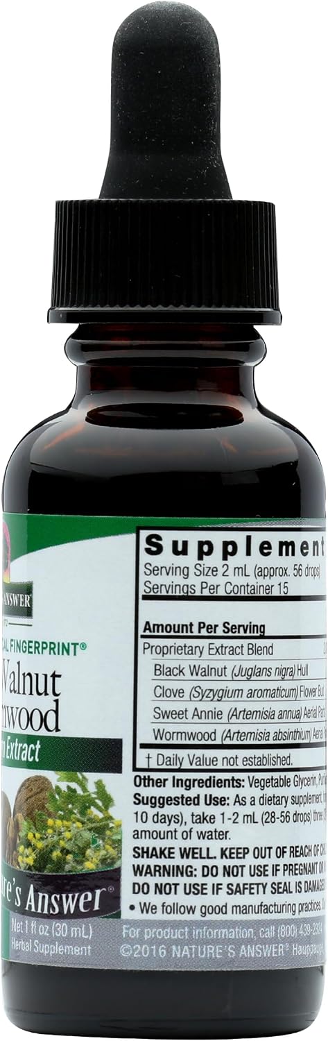 Natures Answer Black Walnut and Wormwood 1 oz 30mL 200mg. Extract, Liquid,promotes digestion,Vegetable Glycerin And Purified Water