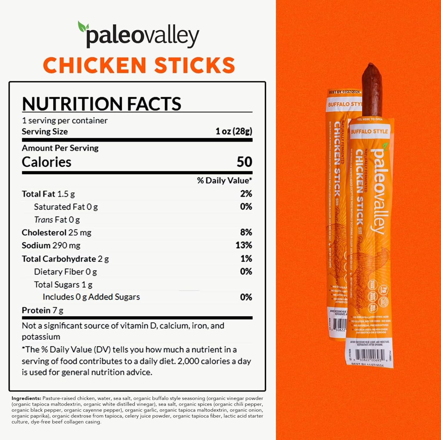 Paleovalley 100% Grass Fed Beef Sticks, Protein Snacks, Original | 10 Count, Individually Wrapped, Naturally Fermented, Gluten Free, Keto and Paleo, Made With Simple Ingredients, 6g Protein