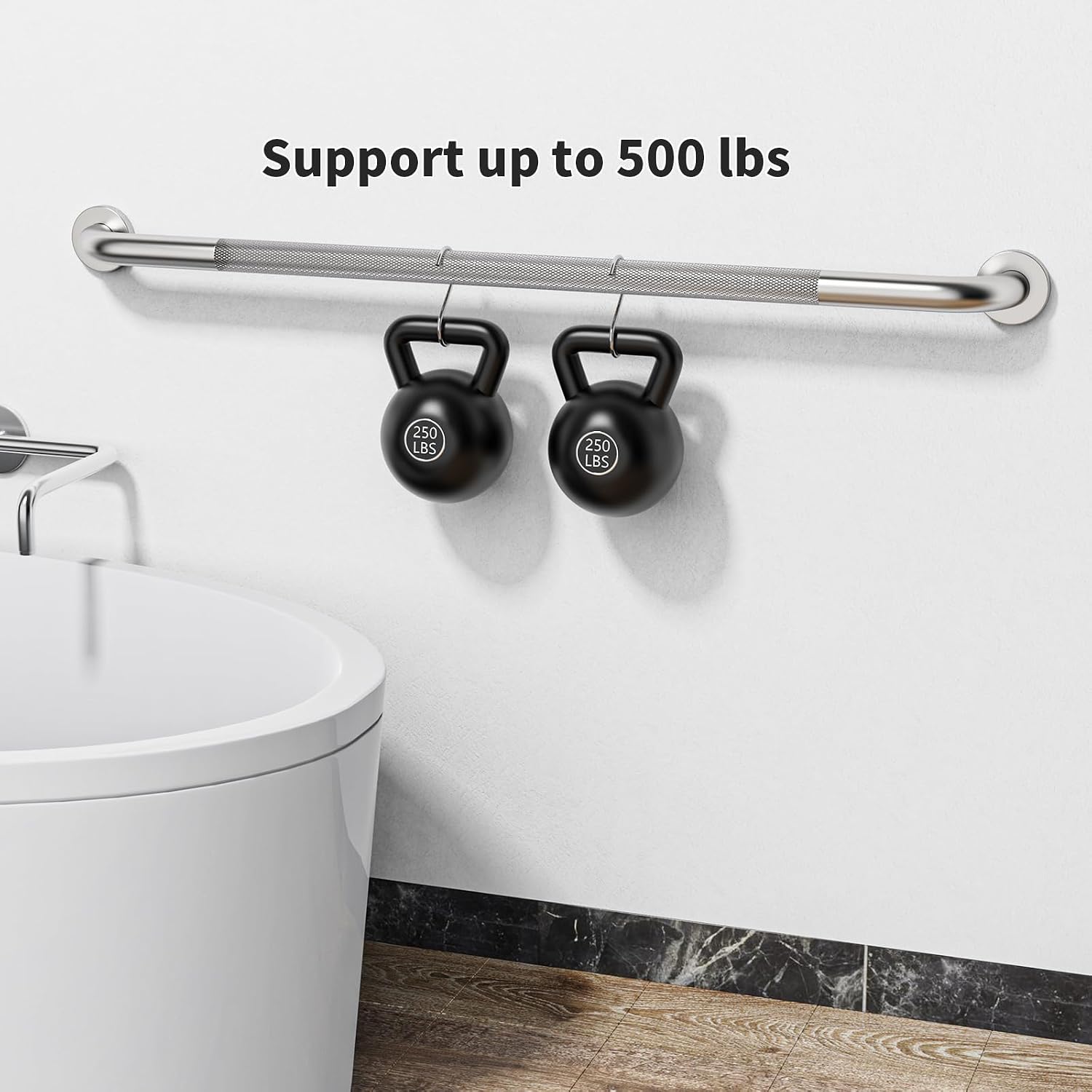 40 Inch Brushed Nickel Shower Grab Bar Anti-Slip Knurled Grip,Safety Handle | YuanDe 1.25" Diameter Stainless Steel Bathroom Grab Bars, Handicap Injury Elderly Senior Assist Support Shower Handle-2Packs