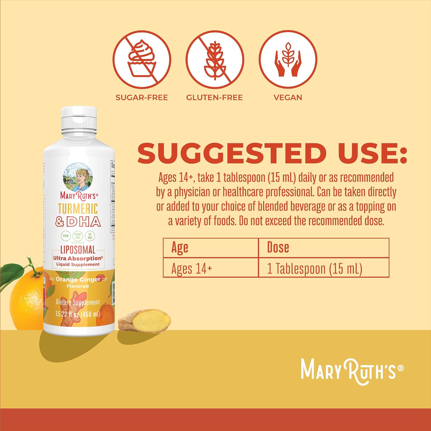 MaryRuth's Turmeric & DHA Liposomal Liquid, Ultra Absorption, 15.22 oz