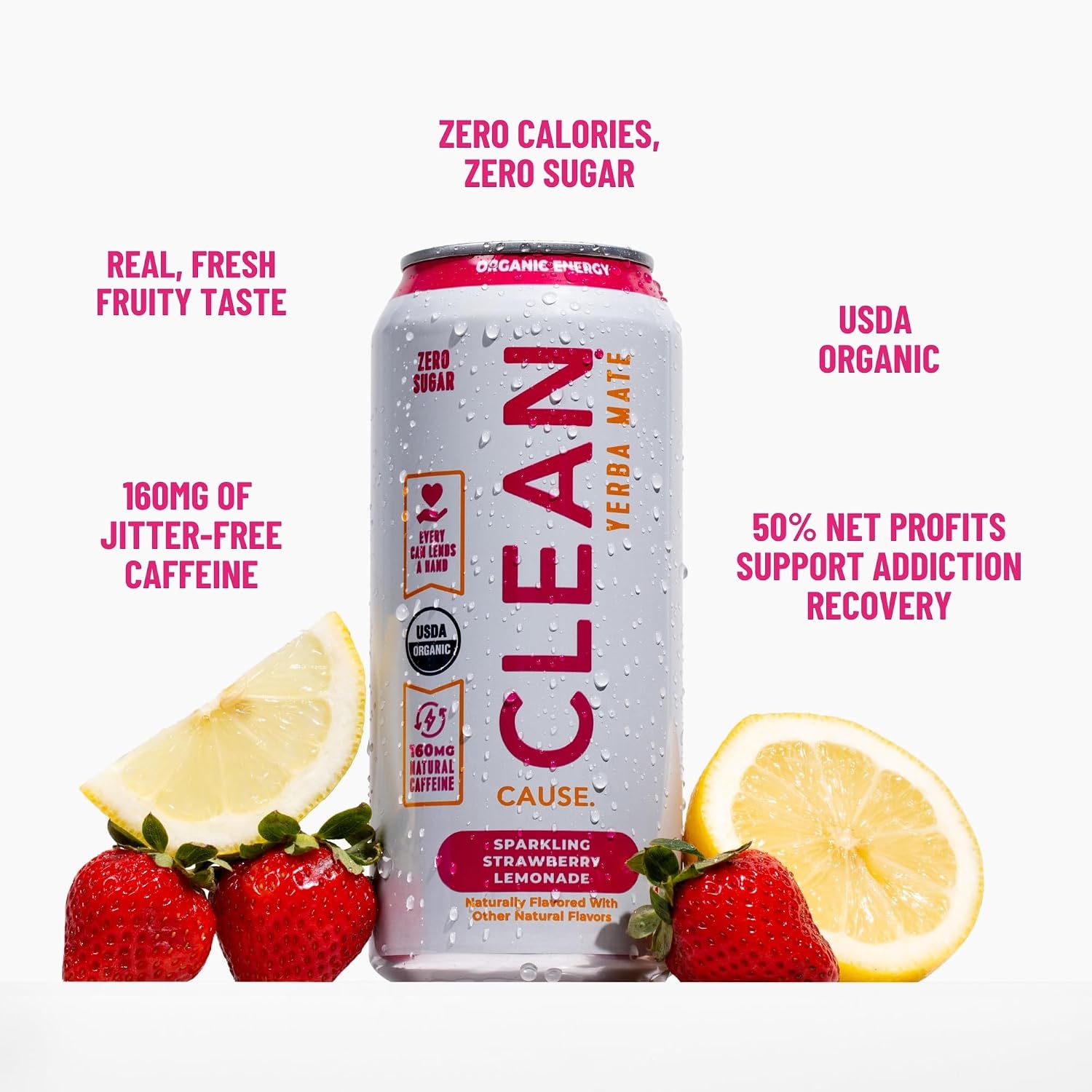 CLEAN Cause Zero Sugar Yerba Mate Organic Energy Orange Ginger, 12Pack 16oz