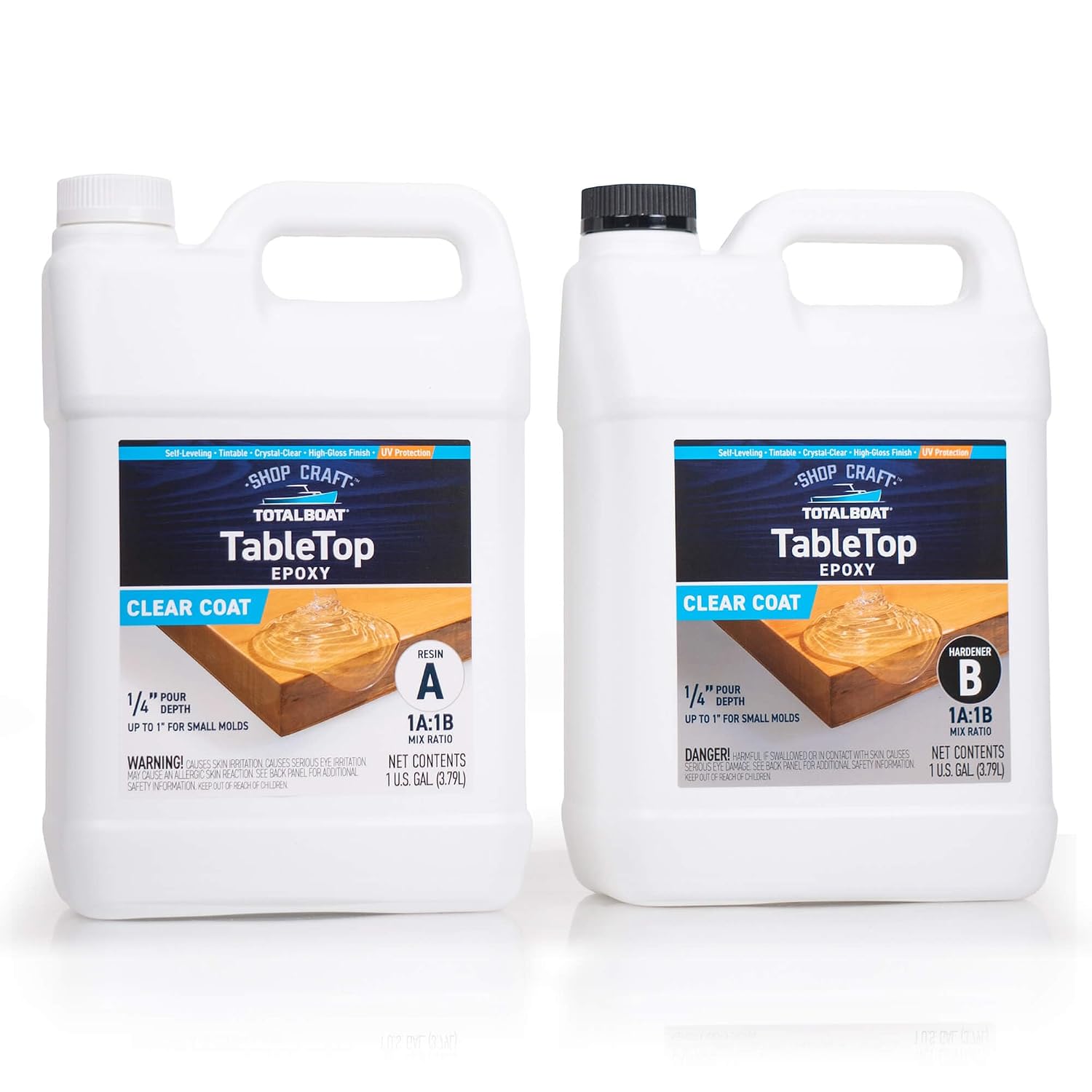 TotalBoat Table Top Epoxy Resin Kit - 2 Gallon Crystal Clear Formula with High Gloss & Self-Leveling Finish - Easy 1:1 Ratio for DIY Bar and Counter