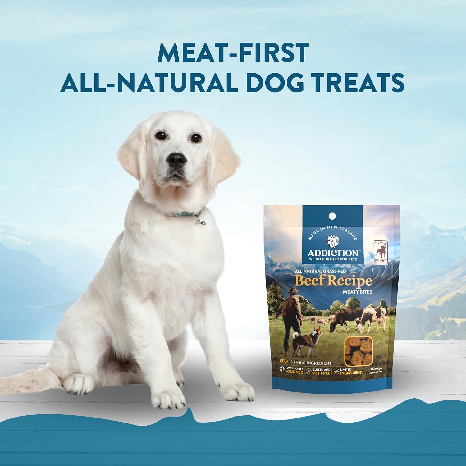 Addiction Venison Recipe Meaty Bites, All Natural Free Range Grain Free High Meat Dog Treats, 4 Oz.