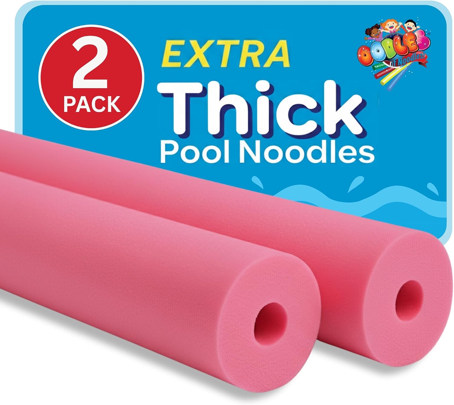Oodles of Noodles Foam Pool Swim Noodles 2 Pack, Hollow Core Swimming Foam Tube for Pool Floats, Buoyant for Beach, Water Play, Crafts, DIY Projects & Pipe Insulation