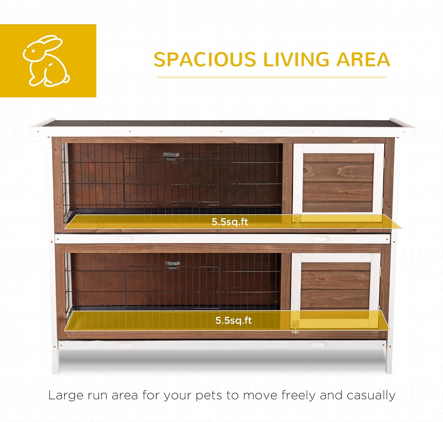 PawHut 54" 2-Story Large Rabbit Hutch Bunny Cage Wooden Pet House Small Animal Habitat with Lockable Doors, No Leak Tray and waterproof Roof for Outdoor/Indoor Orange | Wooden Pet House, Small Animal Habitat, No Leak Tray, Waterproof Roof, for Chickens D…