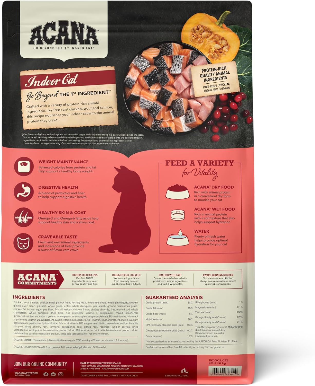 ACANA Dry Cat Food for Indoor Cats Indoor Entrée Chicken Turkey 4lb Bag