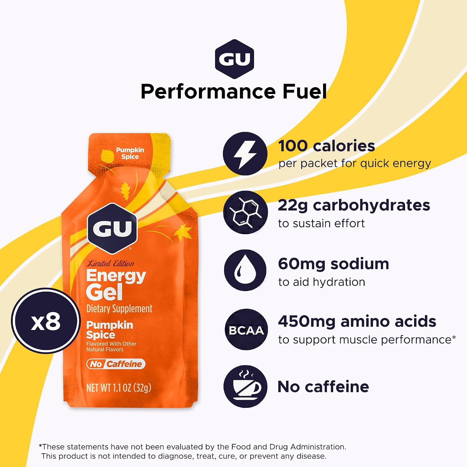 GU Energy Original Sports Nutrition Energy Gel, Vegan and Dairy-Free On-the-Go Energy for Any Workout, Vanilla Bean, 8-Count