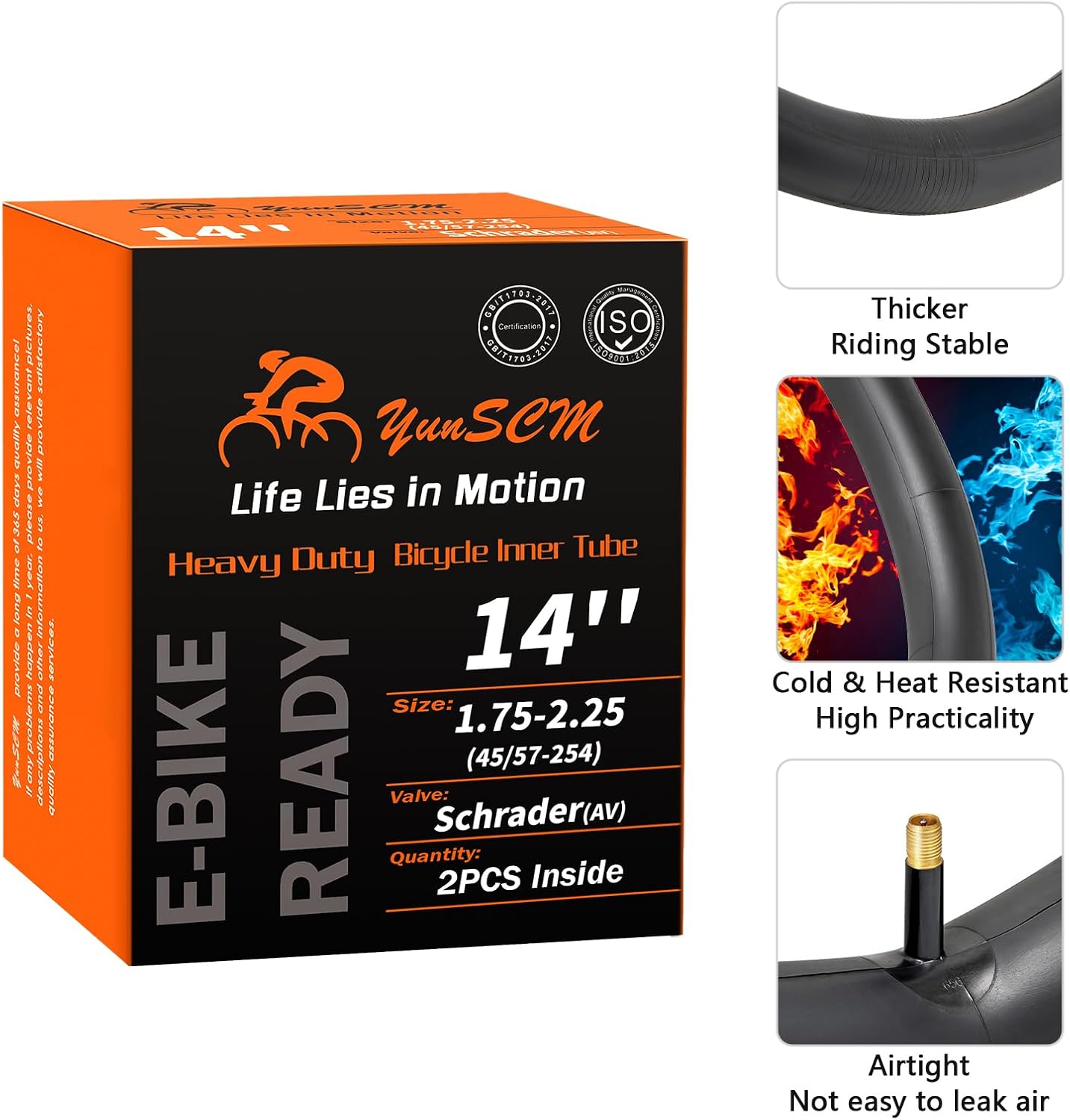 14" Heavy Duty Bike Tubes 14 E-Bike Tubes 14x1.75/2.25 Inner Tubes