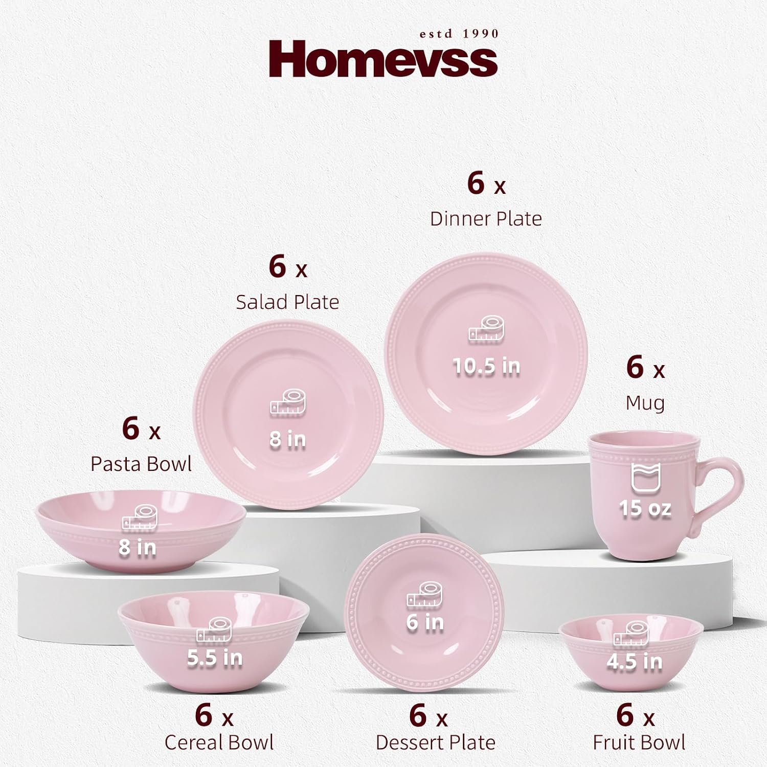 HomeVSS 20-Piece Pearl Dots Stoneware Dinnerware Set, Pink, Service for 4